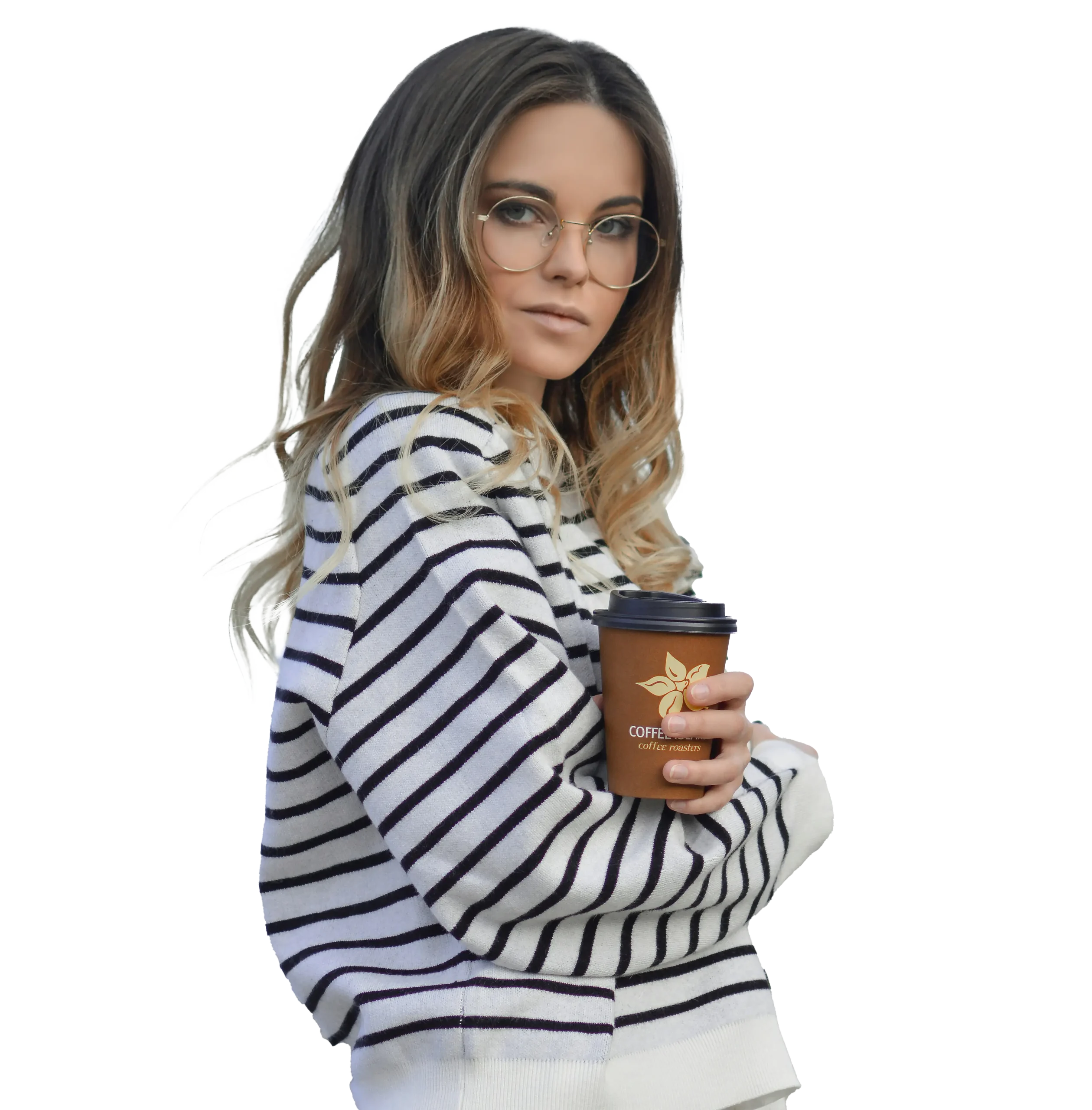 Girl wearing glasses and holding a coffee cup